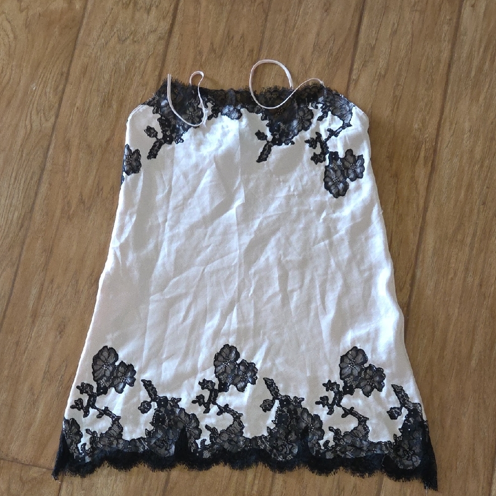 Victoria's Secret Light Pink and Black Lace Camisole Nightie